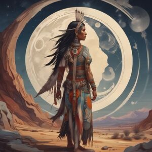 Native American Woman Art Print with Blue and Brown Tones